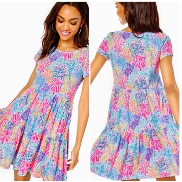 Lilly Pulitzer Geanna Dress XXS 2XS NWOT Splash Dance Multi Pink Floral Tiered - Picture 1 of 5